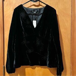 Black velvet floral embroidered top